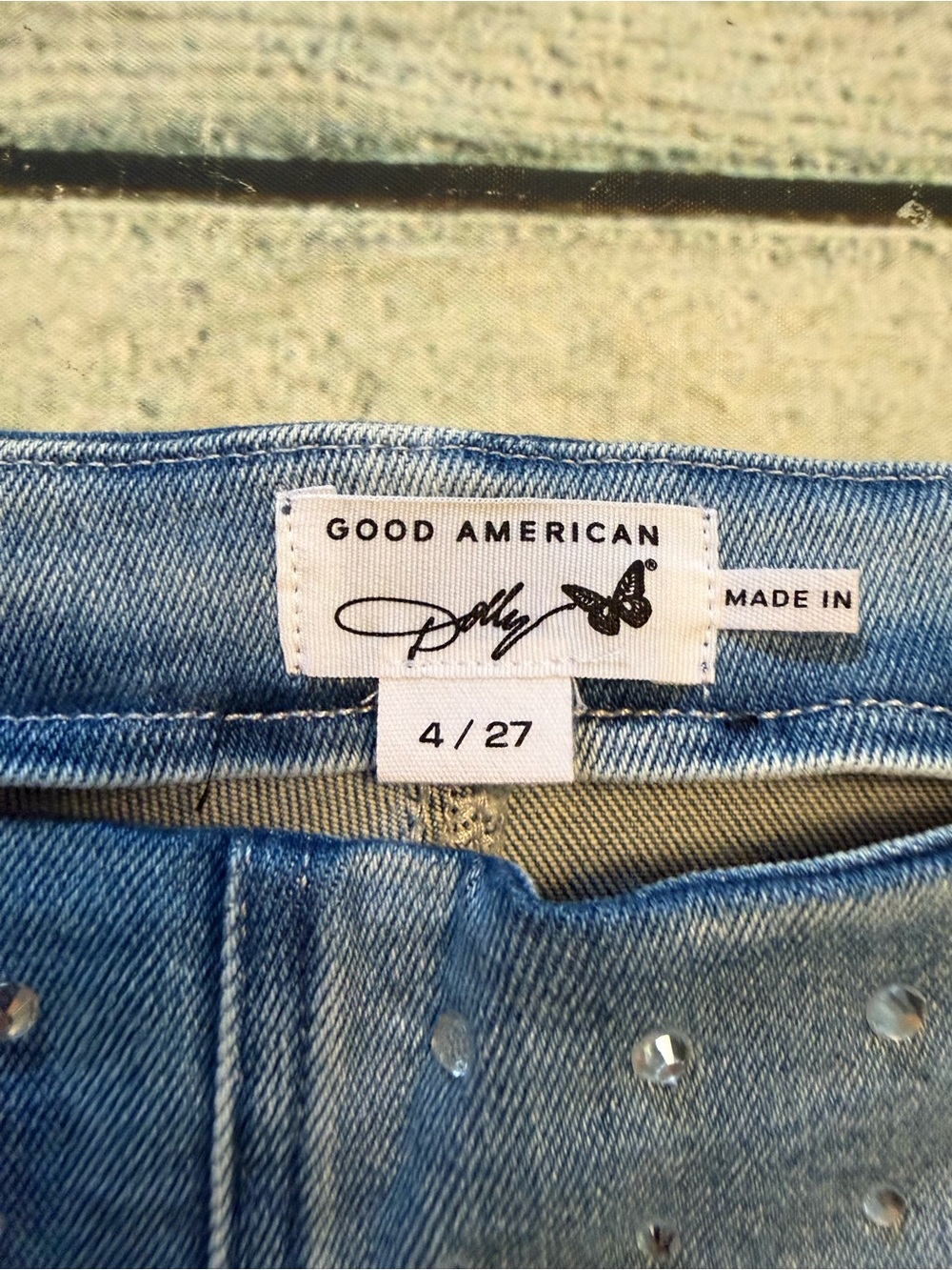 NWT Good American Dolly Crystal Denim Pants. "Jolean's Jeans" 4/27 - Picture 7 of 12
